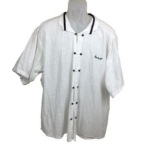 BLANC DU NIL Shirt Mens 4XL White Short Sleeve Button Front Accent Summer Safari